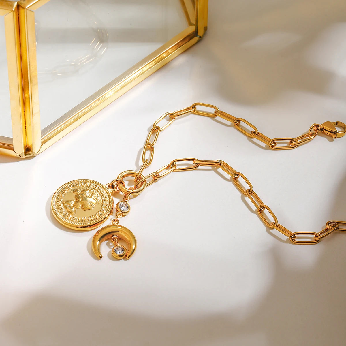 Vintage Coin Moon Pendant Bracelet