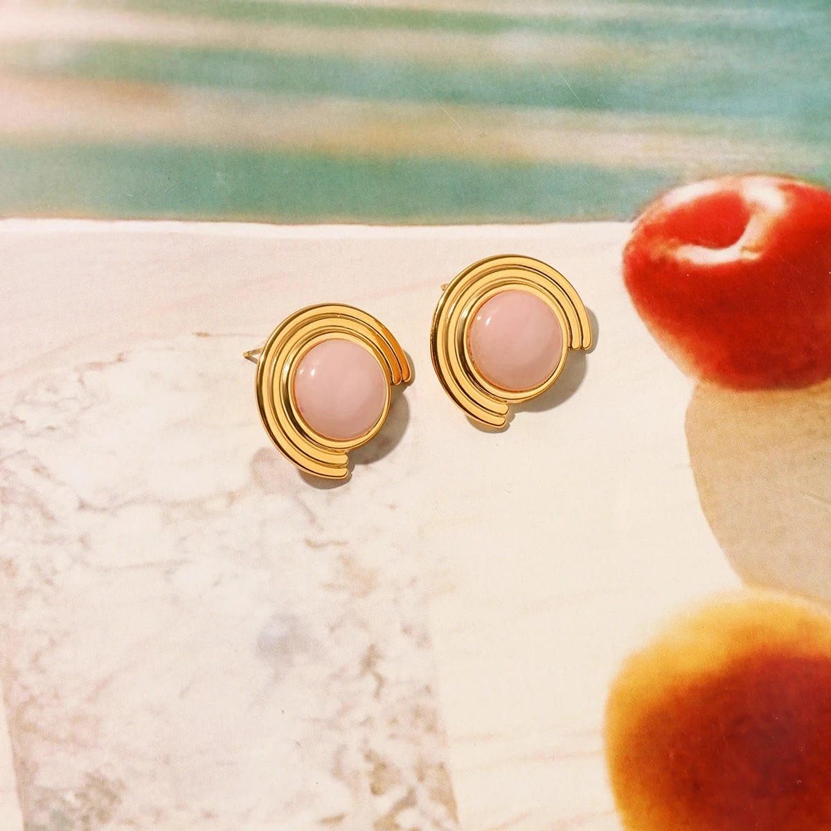 Pink Natural Stone Earings