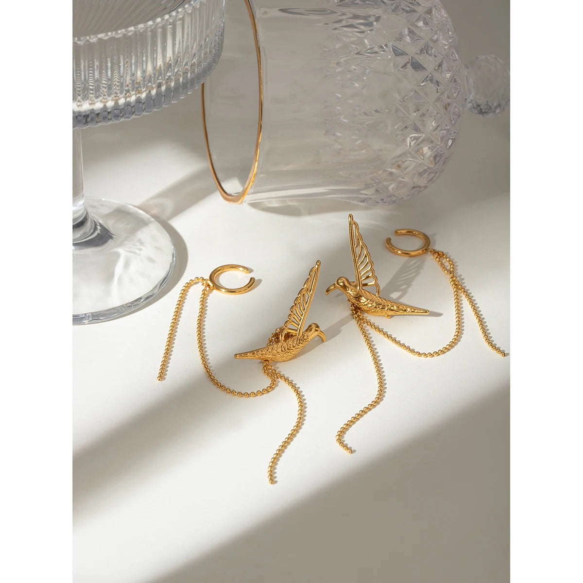 Gold Tassel Dove Earrings